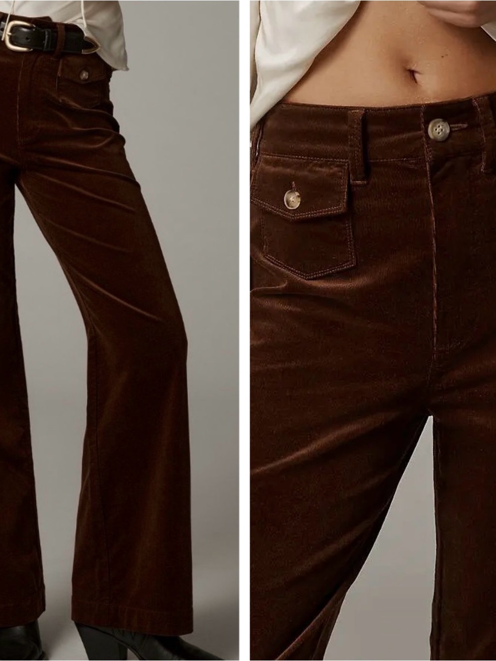PAIGE Anessa High-Rise Brown Wide-Leg Patch-Pocket Jeans, Size 32